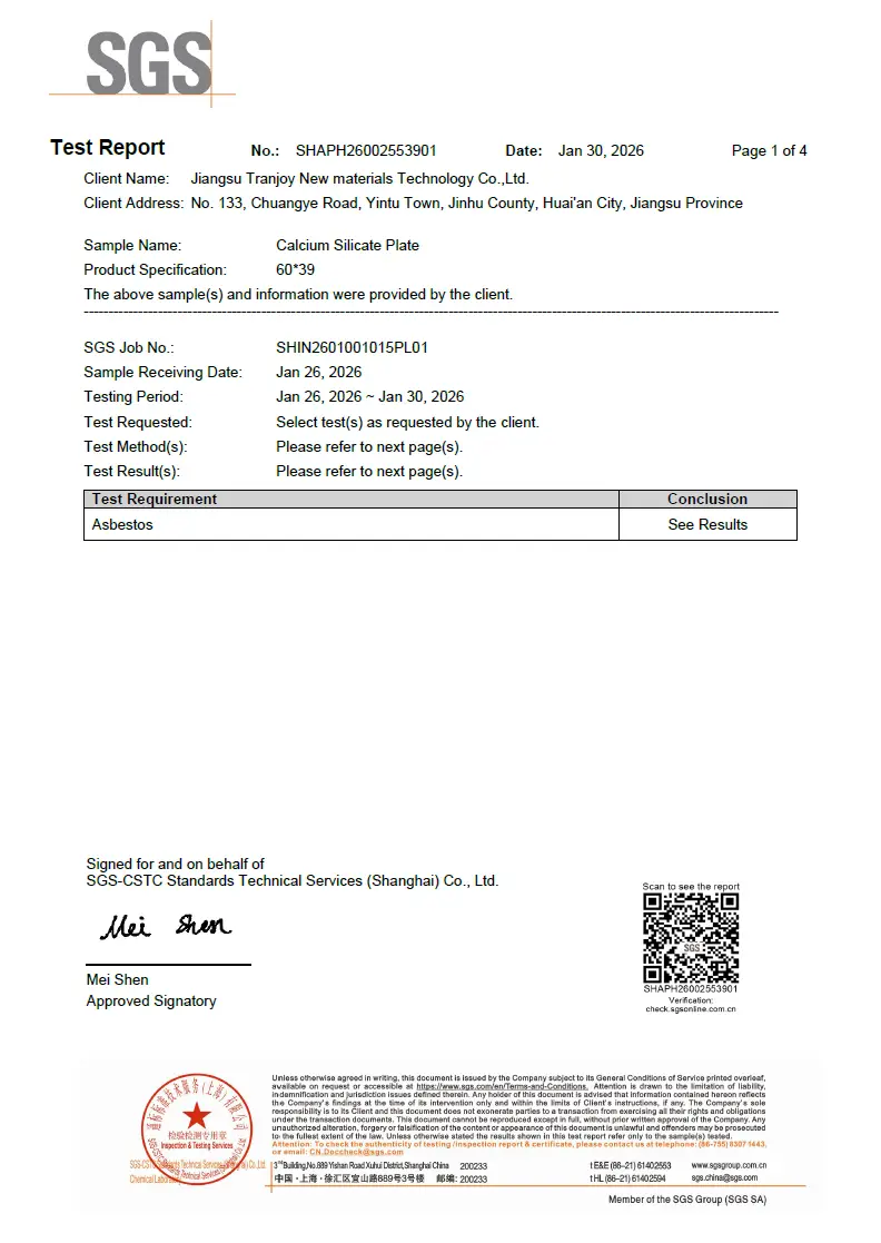 Tranjoy Calcium Silicate Plate SGS-01