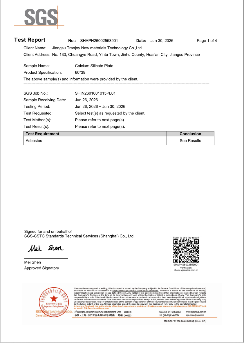 Tranjoy Calcium Silicate Plate2 SGS-01