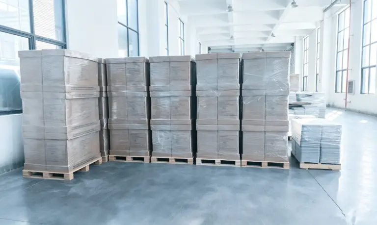 Packed diatomite boards on pallets